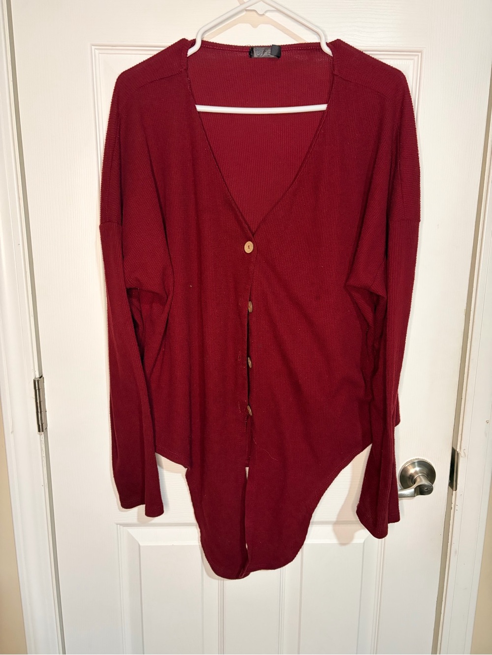 Women's Burgundy V-Neck Button-Front Tunic Cardigan